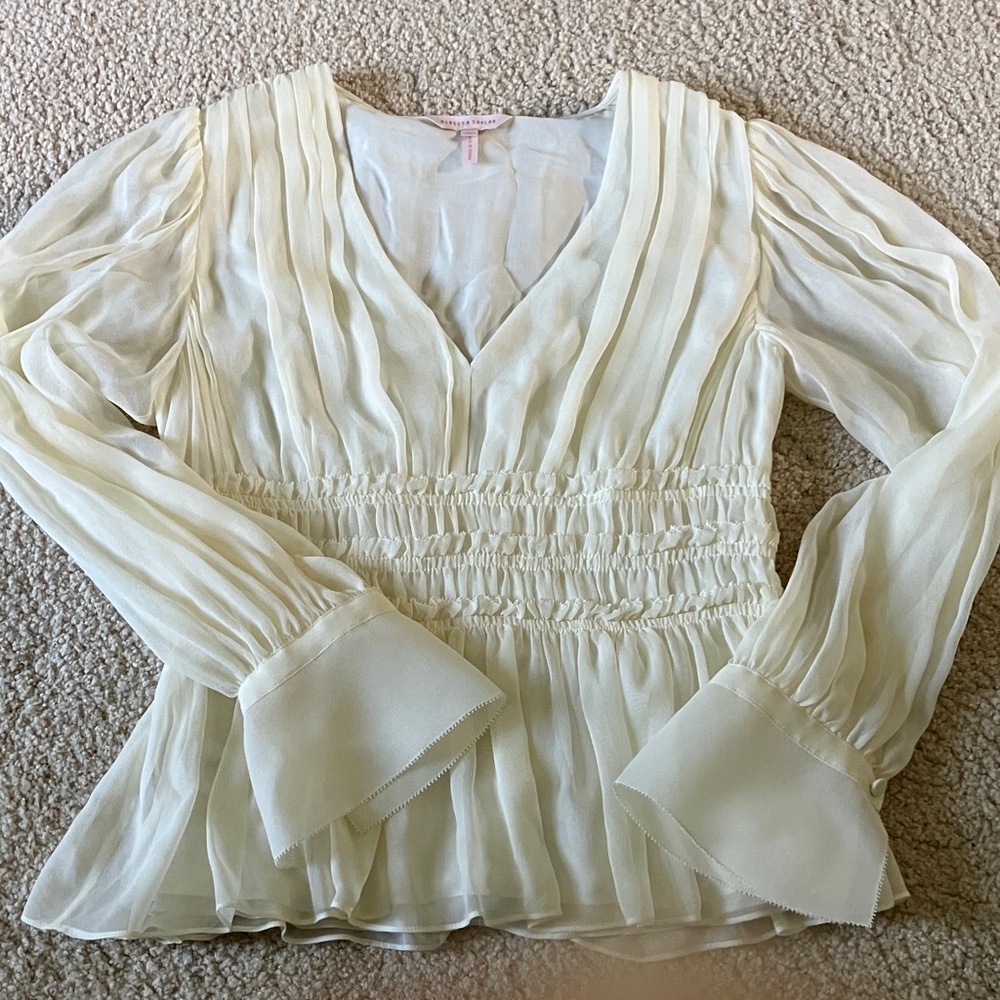 Rebecca Taylor Cream V-Neck Peplum Blouse